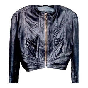 Leather cropped zip front